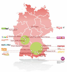 Deutschlandkarte mit Verbreitung der Familienmagazine